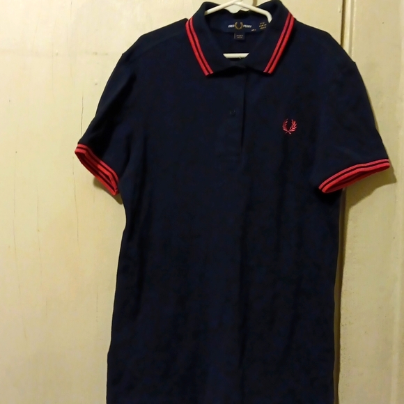 Fred Perry Other - NWOT Fred Perry LTD Boys Lg 10/12 Navy Blue w Pink Striped Neck/Sleeves Border